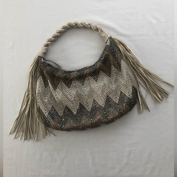 EUC BIG BUDDHA "BRANDI" Metallic Chevron Hobo Shimmer Slouch Bag - Picture 2 of 12